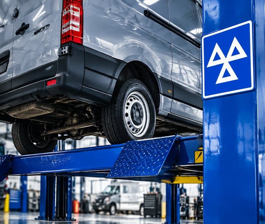 Van in the Class 7 MOT bay at NHG Vehicle Care, Dolly Lane, Leeds