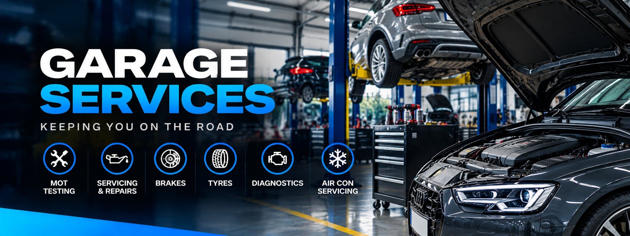 Garage services at NHG Vehicle Care: MOT testing, servicing and repairs, brakes, tyres, diagnostics, air con servicing